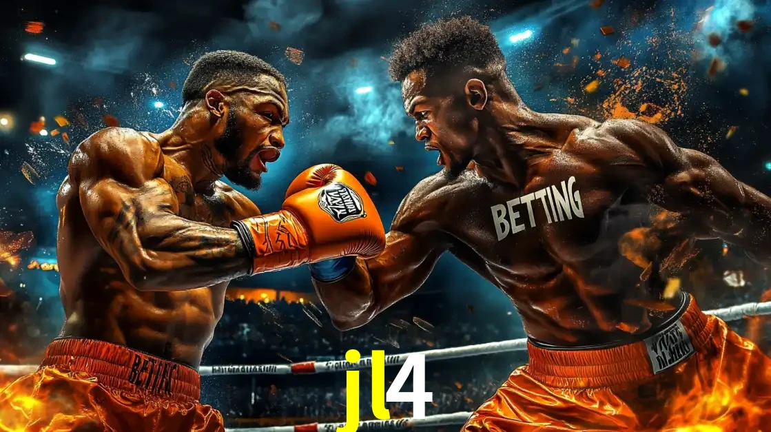 Dois boxeadores em uma luta intensa e explosiva, representando a adrenalina e as oportunidades de apostas em esportes de combate disponíveis na plataforma jl4.