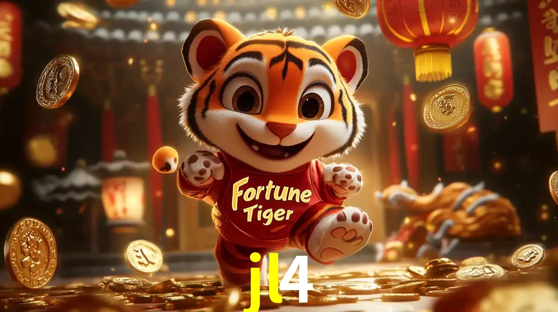 O alegre personagem do Fortune Tiger correndo sobre um caminho de moedas de ouro, simbolizando os grandes prêmios e a diversão do popular jogo de slot do jl4.